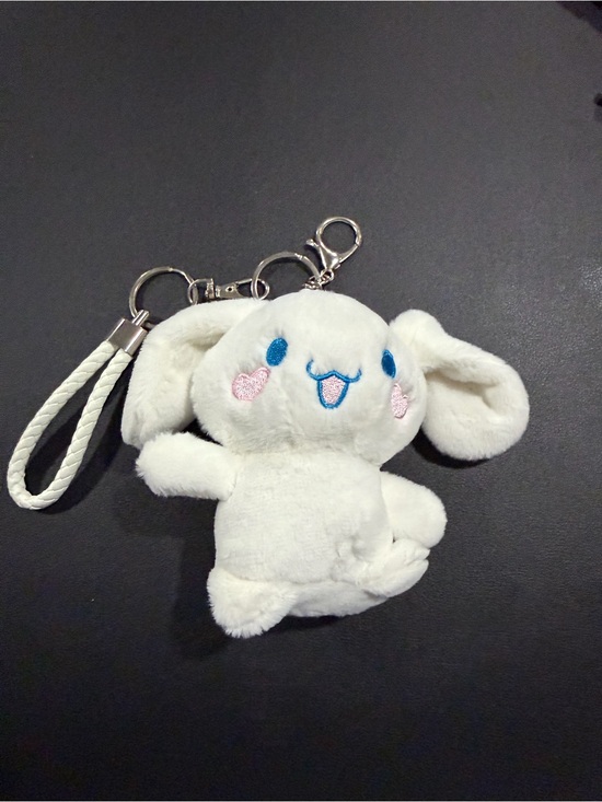 Sanrio Accessories - White Plush Bunny Keychain with Pink Cheeks and Blue Details